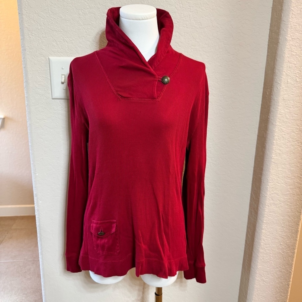 Ralph Lauren LRL Red Long Sleeve Cowlneck Button Sweater Top Sz L